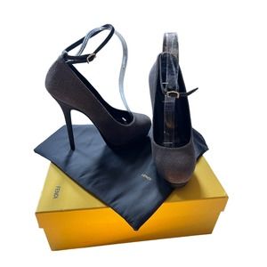 Always Authentic Full Inclusion Fendi Gray Glitter Stiletto Heels Pumps